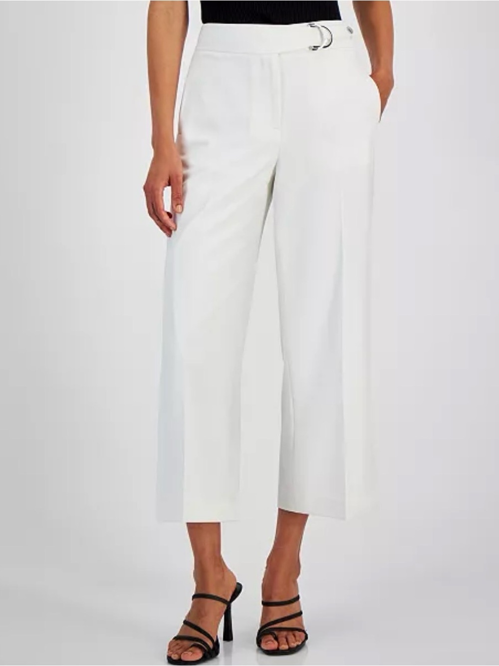 T Tahari Wide-Leg Cropped Dress Pants in Off White Size 12